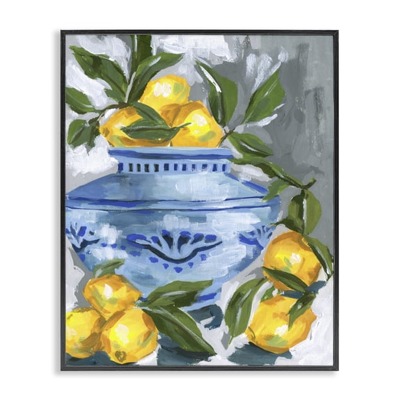 Stupell Industries Indigo & Lemon Vase Black Framed Giclee Art, design by Melissa Wang