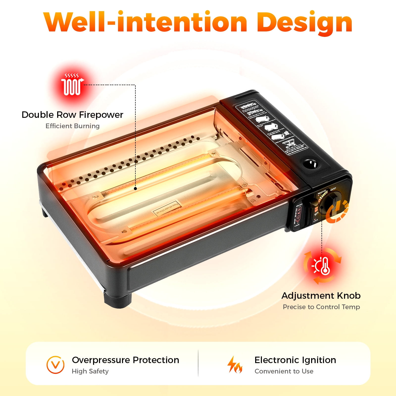 Portable Gas Grill Butane Stove, Camping Stove - 15,000 BTU Camping Grill with Case, LPG/Butane Dual Fuel, Windproof, Lightweight Outdoor BBQ Stove for Backpacking, Tailgating & Patio