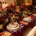 thumbnail image 2 of Table Runner Dresser Scarves Christmas Quote Farm Pine Branch Cotton Linen Burlap Table Cover Vintage Black and Red Plaid Lattice Table Runners for Family Kitchen Dining Holiday Party Banquet Decor, 2 of 5