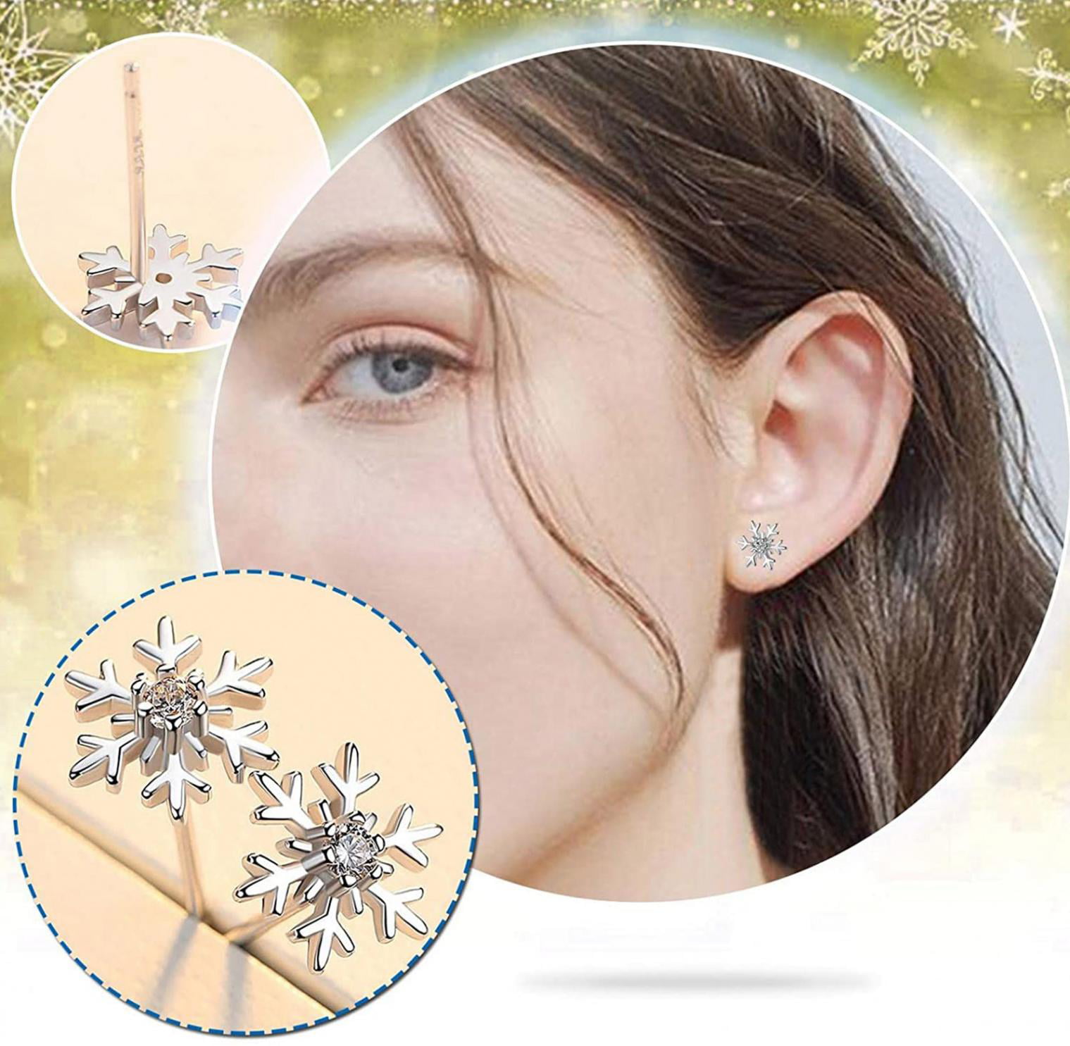 Clip on Earring Backs with Pads Dangle Snowflake White Gold Plated for Women Girls Kids Jewelry Gift Box 