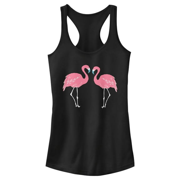 Junior's Lost Gods Couple Pink Flamingos  Racerback Tank Top Black Large