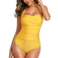 thumbnail image 2 of Hessimy Women's One Piece Swimsuits Tummy Control Bathing Suits for Women Square Neck Backless Ruched Push Up Swimwear(Z1-Yellow,L), 2 of 5