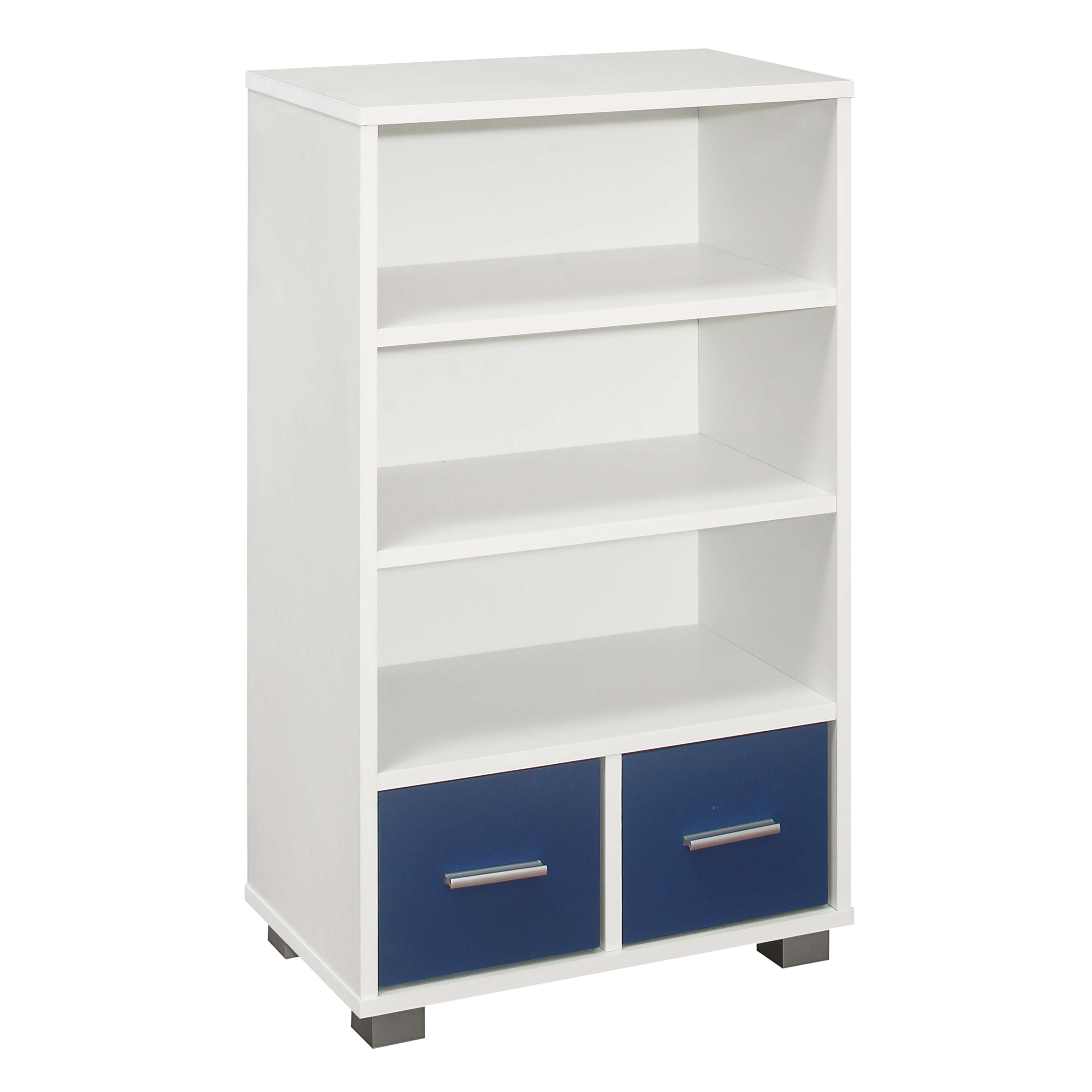 Kings Brand Furniture Wood Bookcase Storage Organizer with 3 Shelves 2 Drawers, White/Blue