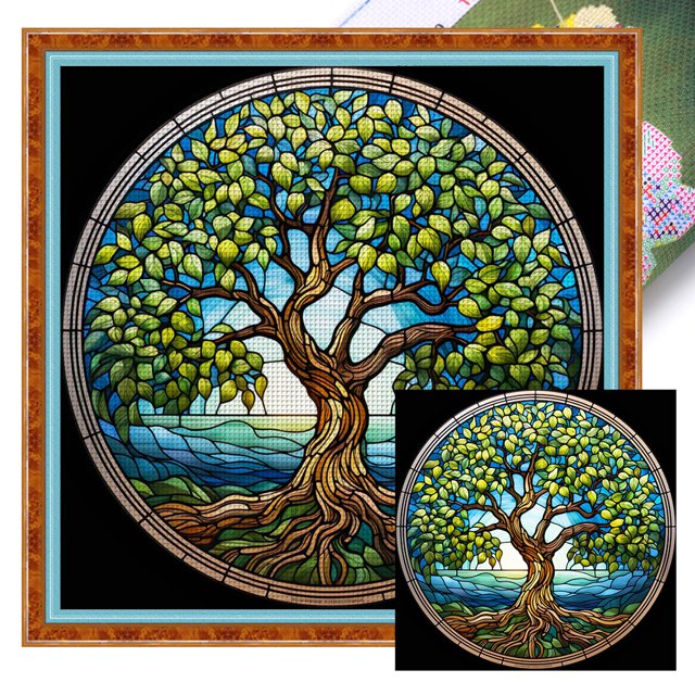 (18CTAFF-1538__C__30X30) Hilo algodón ecológico bordado 18CT 2 hebras impresión 30*30cm pintura vidrio-Kit serie paisaje en punto cruz la vida