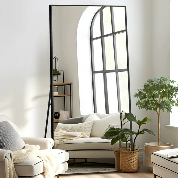 MAYEERTY 71"x32" Rectangle Oversized Full Length Mirror Floor Mirror with Bracket, Aluminium Alloy Framed, Black