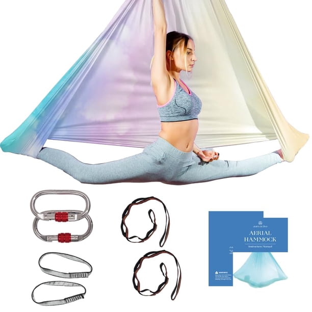 Hamaca y Columpio de Seda Aérea para Yoga en Casa, Ejercicios de Inversión, Kit Inicial para Todos los Niveles - Duradero con Correas de Extensión, Mosquetones y Guía de Posturas