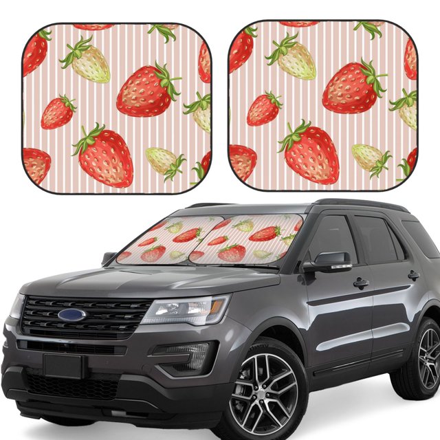 Balery Strawberries Parasol para parabrisas de coche de 2 piezas | Parasol plegable para parabrisas delantero de coche para la mayoría de sedanes-Medium