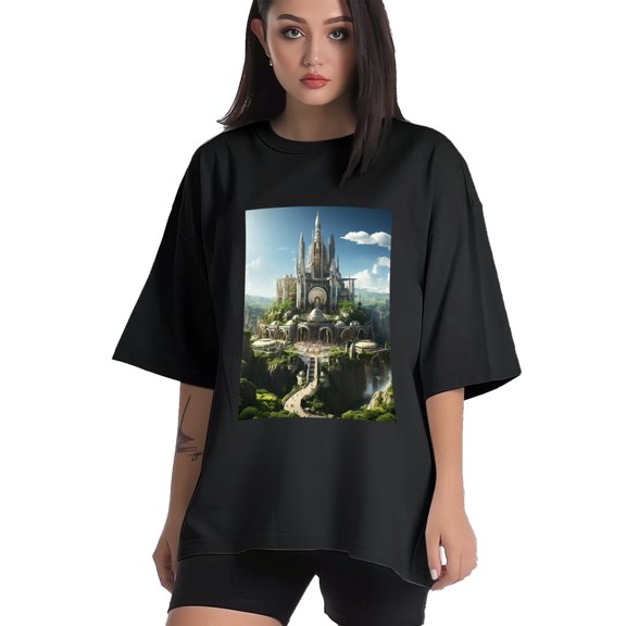 Plus Size Shirt for Women Black Tops for Women Short Sleeves Shirt for Women Castle T Shirt Crewneck Shirt for Women XS