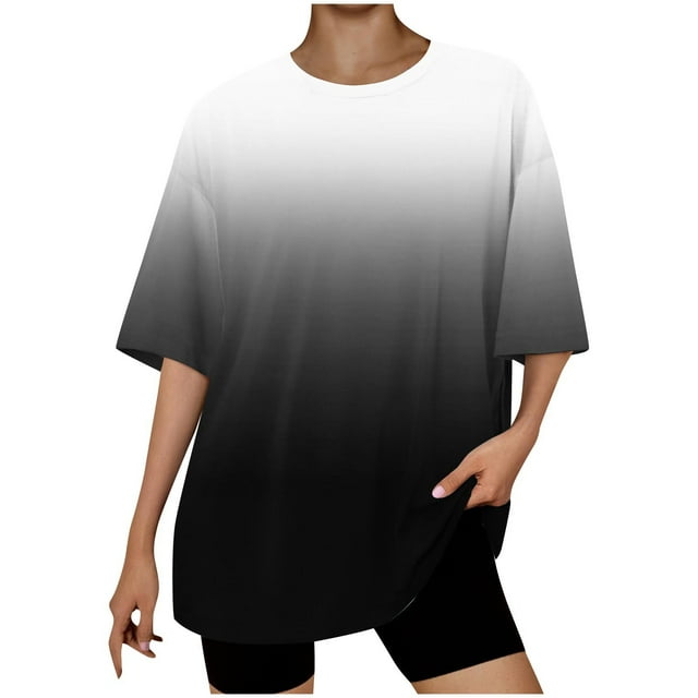 Dealovy T-Shirts Oversize pour Femmes Manches Courtes Col Rond Été Décontracté Dégradé Confortable