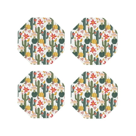 

Tideii Summer Cactus With Blooming for Leather Coasters 4 Pieces Anti-fouling and Anti-scalding Decorative Coasters Suitable for Restaurants Kitchens Coffee Shops-Octagon