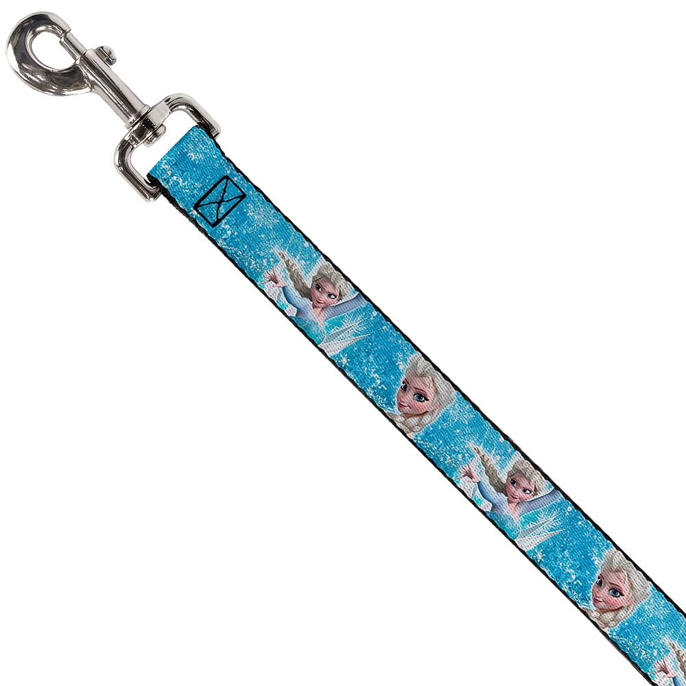 Disney Pet Leash, Dog Leash, Frozen Elsa Face Action Pose Snowflakes Blues White, 4 Feet Long 1.0 Inch Wide