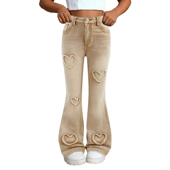 EnJoCho Girls Cute Distressed Flare Jeans Vintag𝖾 High Waist Bell Bottom Denim Pants Retro Fashion Trousers Wide Leg 𝖡ootcut 𝖸2𝖪 Trendy
