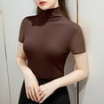 thumbnail image 2 of Womens Mock Turtle Neck Short Sleeve Tops Sheer Mesh Shirts Slim Fit Blouse Trendy Going Out Outfits, 2 of 5