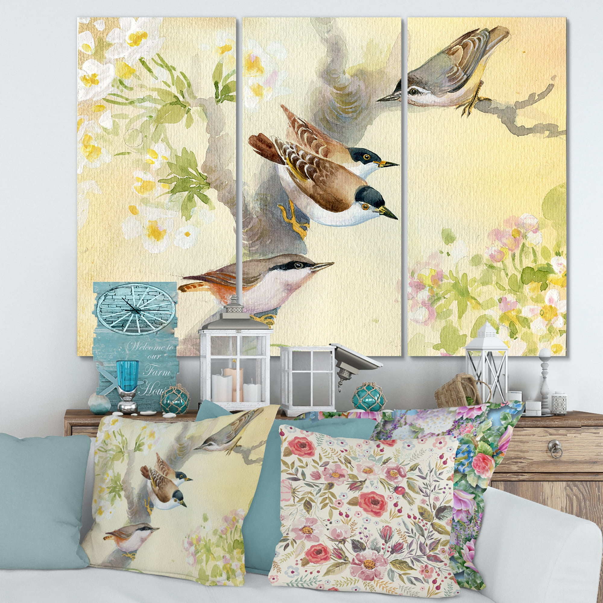 Designart ' Birds Sitting On A Blossoming Apple Tree ' Traditional Canvas Wall Art Print