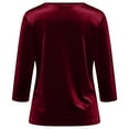 thumbnail image 4 of Hearthz Velvet Tops for Women Dressy Casual Crew Neck 3/4 Sleeve Blouses for Women Loose Basic Shirt Velour Blouse Solid Holiday Party Outfits, 4 of 7