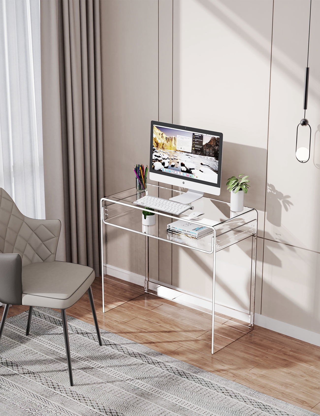 Solaround Acrylic Modern and Sleek Computer Office Desk, Clear