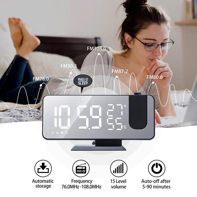 Despertador de proyección digital eléctrica junto a la cama Radio FM Proyectores de tiempo Decoración Hugtrwg Para estrenar
