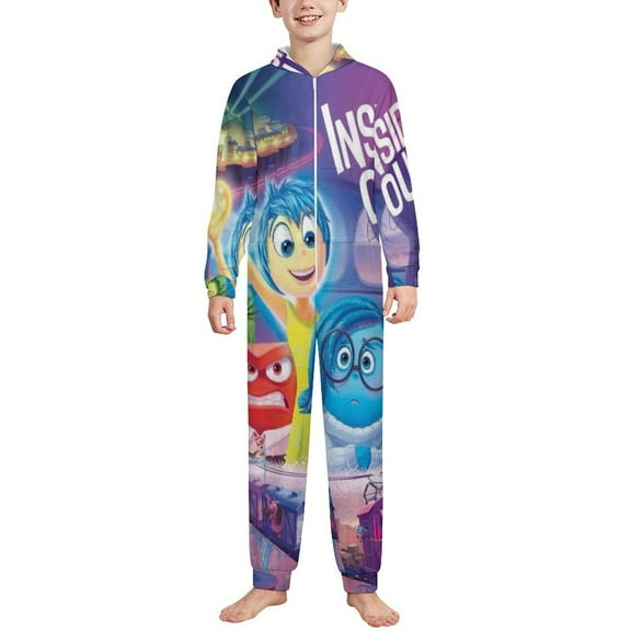 Kids Inside O-u Onesie Pajamas Zip Up One Piece Hooded Sleepwear Fleece Jumpsuits for Boys Girls