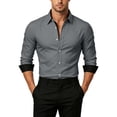 thumbnail image 5 of Long Sleeve Shirts for Men Slim Fit Collar Tshirts Dressy Button Down Work Tops Lightweight Business Casual Tee Shirts Gray S, 5 of 8