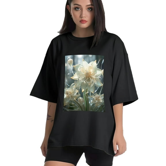 Plus Size Shirt for Women Black Tops for Women Short Sleeves Shirt for Women White Color Margarite3 T Shirt Crewneck Shirt for Women XS