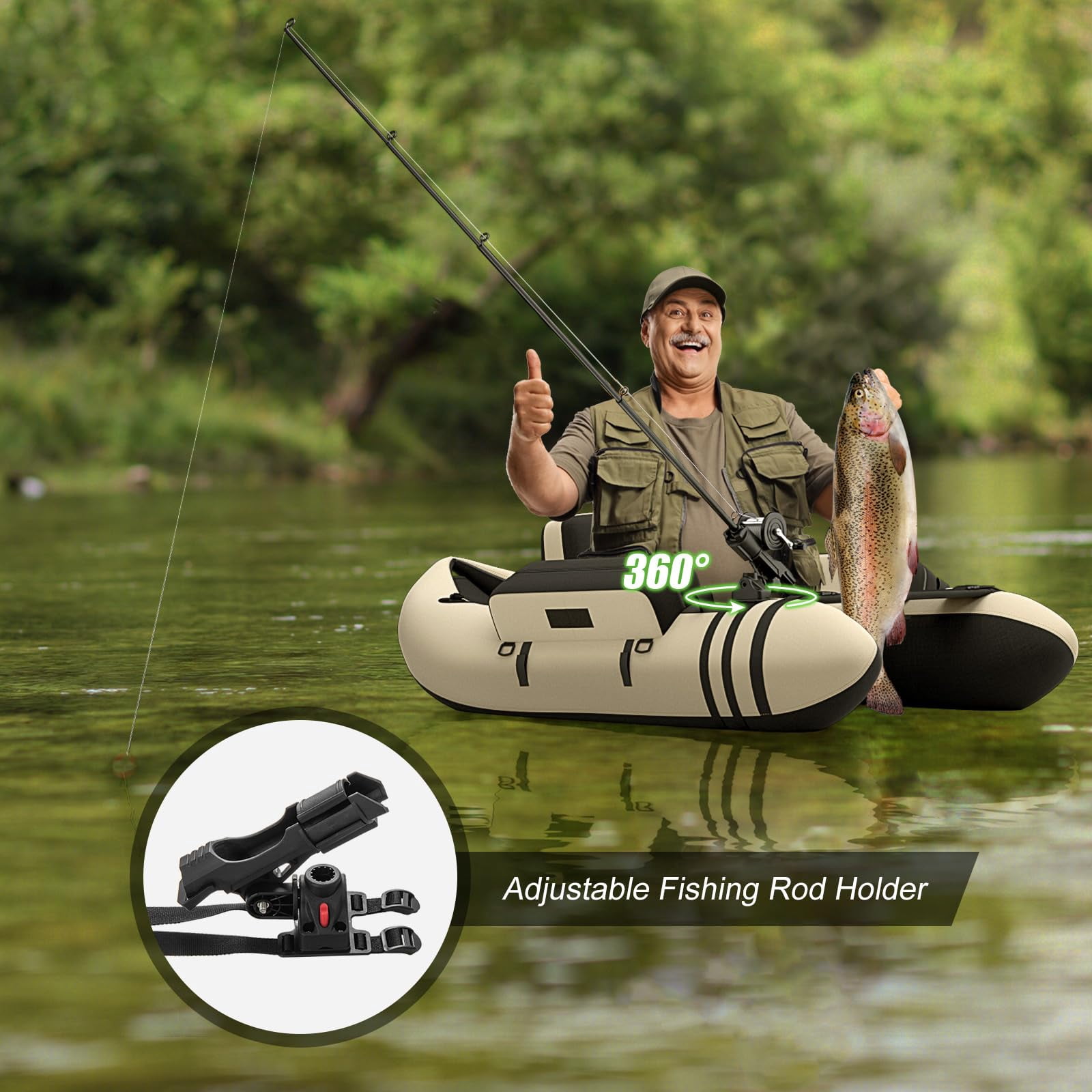 Fishing Float Tube  350lbs Inflatable Boat With Paddle Pump Flippers Fish Hook Stators Ruler Storage Pockets Portable Backpack Belly For Adults