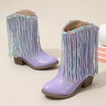 thumbnail image 4 of Hjtefg Girls Western Boots - Classic Leather Cowboy Style with Tassels, Comfortable Solid Color Booties for Cool Weather,Color: 1-Purple Size: 11-11.5 Years, 4 of 7