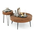 thumbnail image 2 of Canddidliike Set of 2 Solid Wood Ring Pattern Farmhouse Round Coffee Tables-Brown, Tea Table, 2 of 7