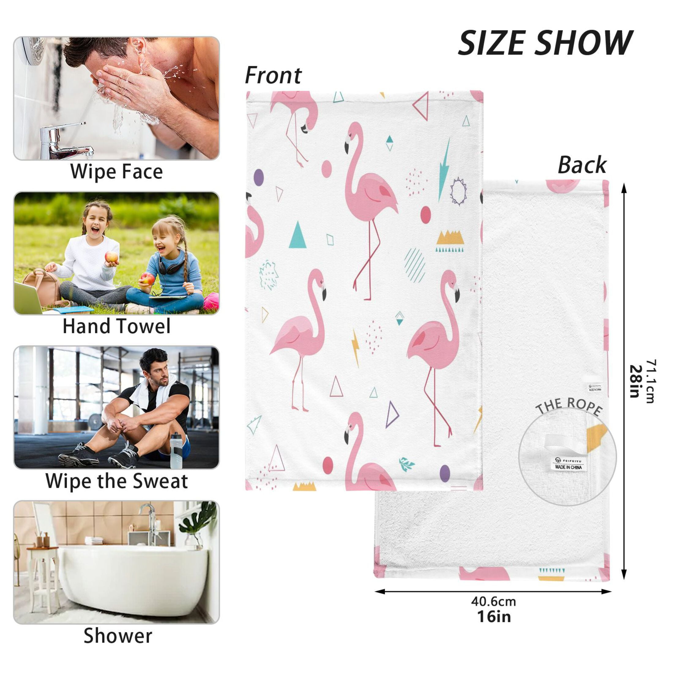 2 Pcs Hand Towels Sets Cute Flamingo Pattern Cotton Towel Set Absorbent Face Towel for Bathroom Kitchen Shower Hotel Decor