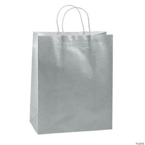 Large Silver Kraft Paper Gift Bags, Party, Party Supplies, 12 Pieces