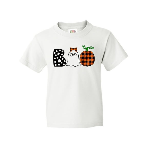 Inktastic Boo Halloween Ghost and Plaid Pumpkin Youth T-Shirt