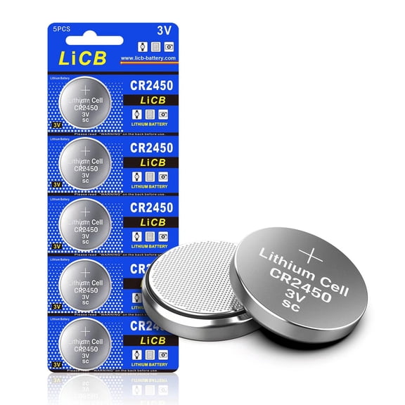 LiCB CR2450 Battery 3V Lithium CR 2450 3 Volt Coin & Button Cell (5 Pack)