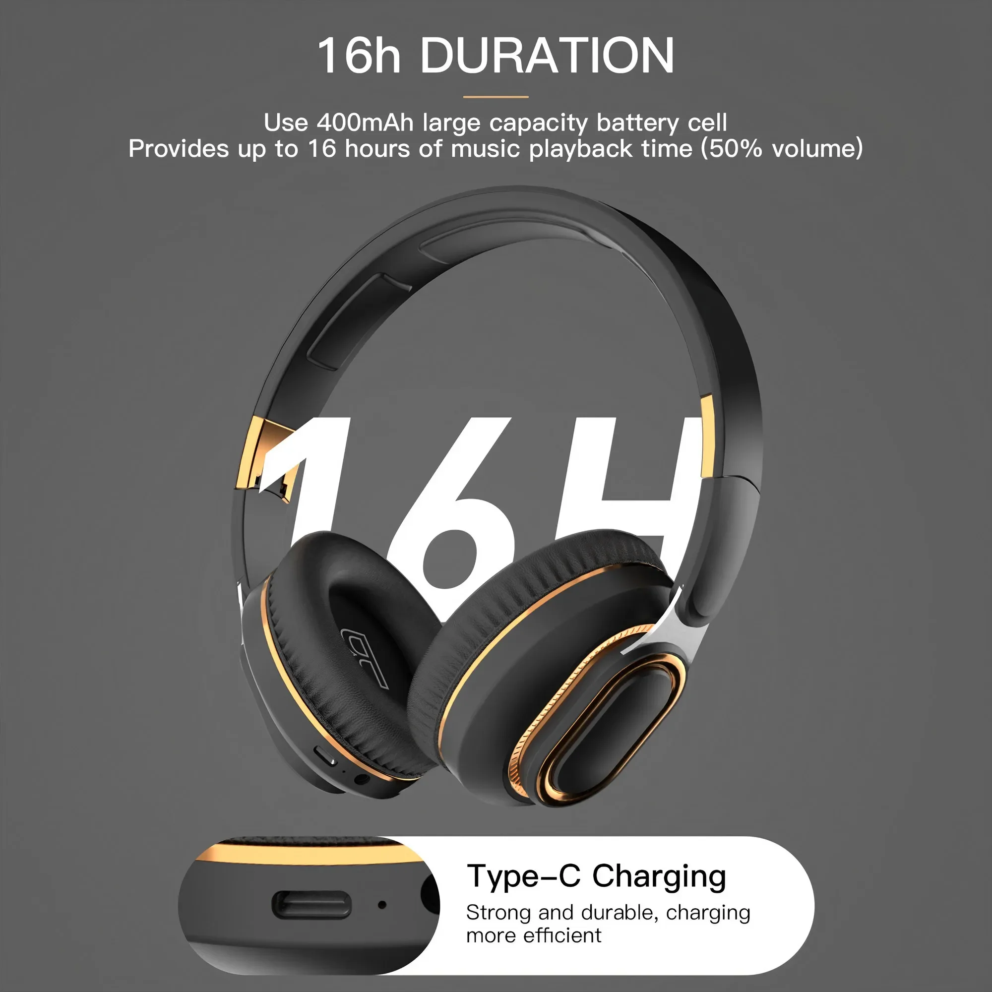 STONEGO Bluetooth Folding Headphones - Over-ear Wireless Headphones, HIFI Sound Effect, with Microphone - Great for PC Games, Music and Hands-free Calls - Comfortable and Adjustable Design