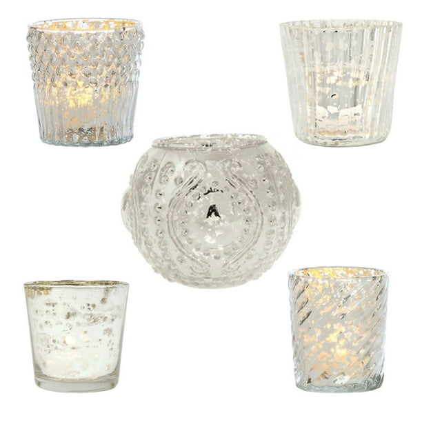Royal Flush Mercury Glass Candle Holders Silver Set Of 5 Mercury Glass Votive Holders Walmart Com Walmart Com
