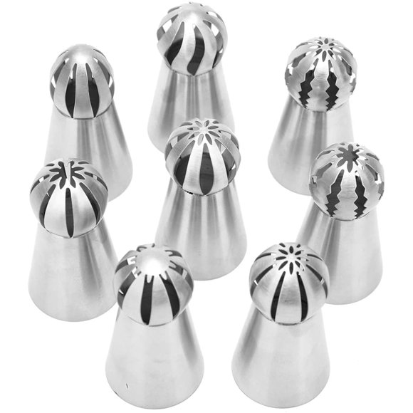 8-Piece Set of Frosted Stainless Steel Ball Tip Cake Decorating Nozzles for Russian Pastry