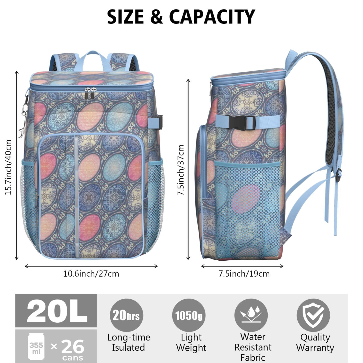 Travel Cooler Bag - Boho Bohemia Flower Camping Beer Cooler Backpack with Bottle Opener- Waterproof Insulated Picnic Backpacks - Cooler Bag for Beach