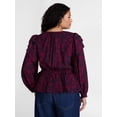 thumbnail image 3 of Terra & Sky Ruffled Shoulder Tie Waist Top with Long Puff Sleeves, Sizes 0X-5X, 3 of 5