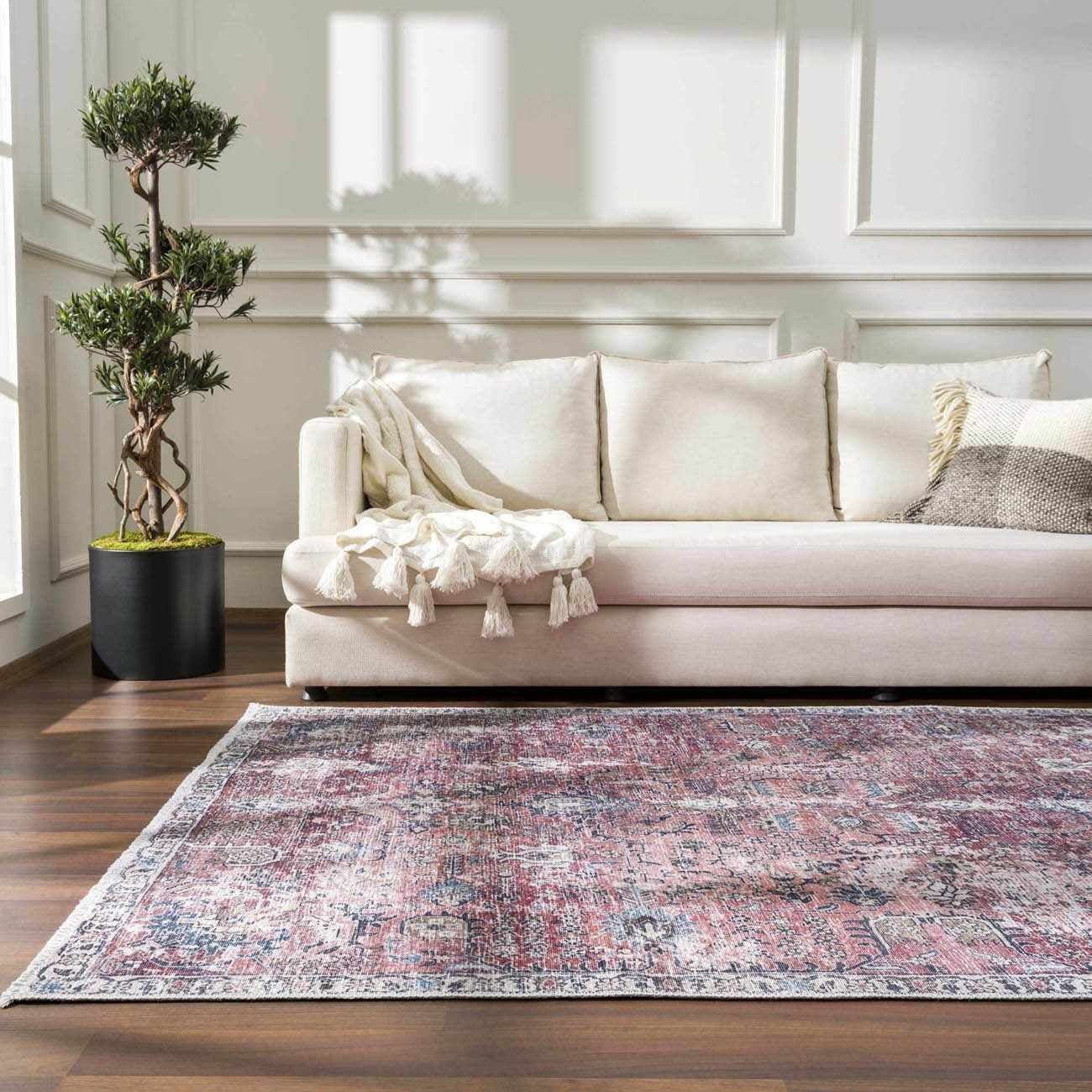 BoutiqueRugs Holli Washable Vintage Runner Rug - Machine Washable - Burgundy, Pale Pink, Olive - 2'7" x 10' Runner
