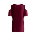 thumbnail image 5 of Wang6 Plus Size Cold Shoulders T Shirts for Women Summer Loose Fit Short Sleeve Tops Causal Crew Neck Solid Tees 0629LiBrick Red S, 5 of 5