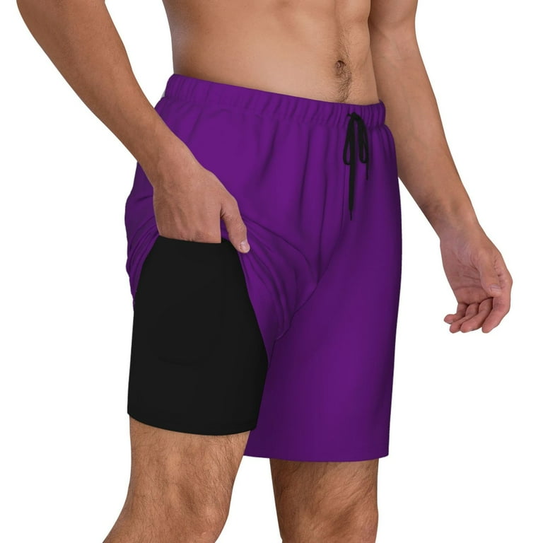 Haiem Purple Mens Swim Trunks with Compression Liner 2 in 1 Swimming Shorts Stretch Swimwear Quick Dry Board Shorts XX Large