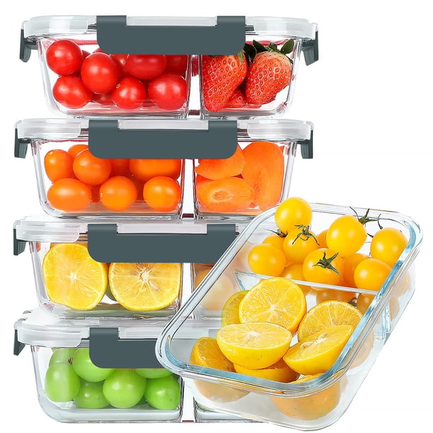 Recipientes de vidrio para preparación de comidas KOMUEE, 900 ml, paquete de 5, 2 compartimentos