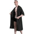 thumbnail image 3 of Men Robes Zipper Front Housecoat Knee Length Half Sleeve Bathrobe Couple Robes Lightweight Nightgown Casual Robes with Pockets & Belt, Black S-2XL, 3 of 9