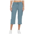 thumbnail image 1 of Pantalons Femmes Capris Cargo Randonnée Taille Haute avec Poches Pantalons en Lin Femmes Bleu Clair TTG, 1 of 6