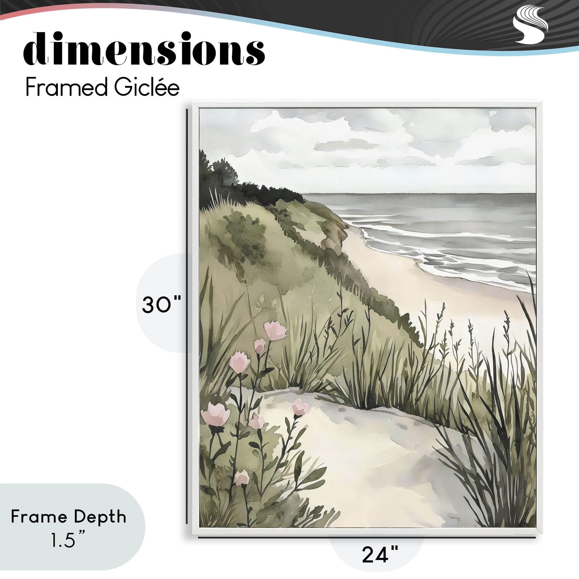 Stupell Industries Coastal Calm on Sandy Dunes White Framed Giclee Art, design by Riley B