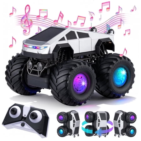 Redsmile Remote Control Car,2.4GHz Amphibious RC Cars,1:18 Waterproof Cyber Truck with LED Lights,360° Rotatable Monster Truck Toys