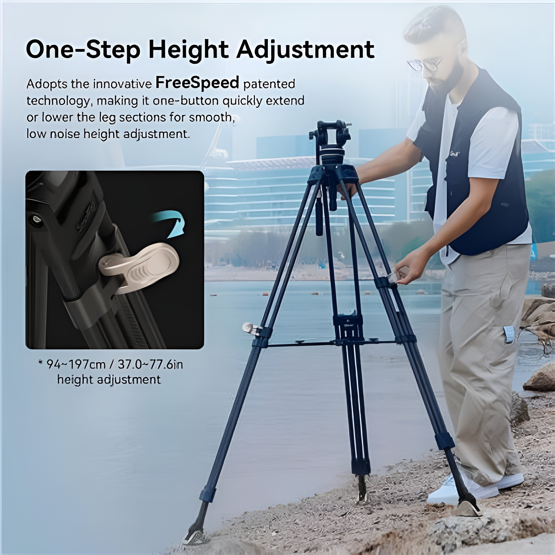 SmallRig Heavy-Duty Carbon Fiber Tripod System, 78"Video Tripod One-Step Locking
