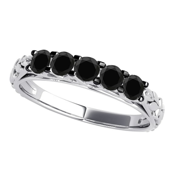 AoneJewelry 1.00 Carat Black Diamond Five Stone Wedding Band In 10K Solid White Gold