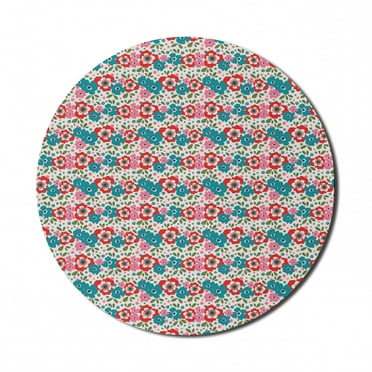 Flowers Mouse Pad for Computers, Spring Vivid Flora on Eggshell Backdrop, Round Non-Slip Thick Rubber Modern Gaming Mousepad, 8" Round, Multicolor, by Ambesonne