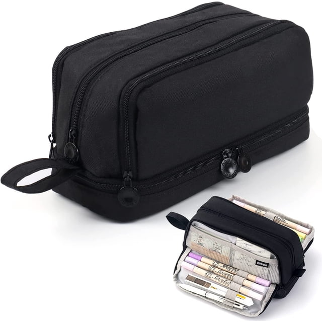 MAMUNU Estuche para lápices de gran capacidad con 4 compartimentos, bolsa para lápices con cremallera y asa portátil, estuche para bolígrafos, organizador de papelería para oficina, universidad,