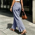 thumbnail image 4 of Gamviast Womens Striped Wide Leg Pants Elastic Waist Drawstring Side Slit Casual Palazzo Trousers with Pockets Lightweight Beach Pants for Vacation Lounge Summer Wear Navy L, 4 of 7