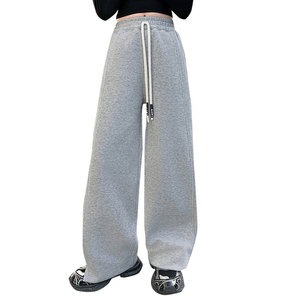 Ruyang Girls Wide Leg Fleece Sweatpants Teens School Sports Joggers Thermal Elastic High Waisted Straight Pants